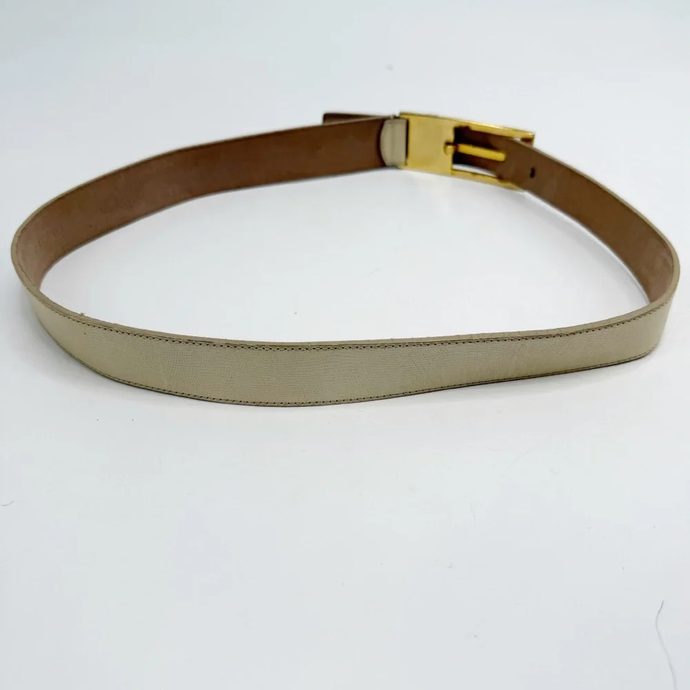 Linda Allard for Ellen Tracy Italian Calfskin Leather Belt, Gold-Tone Buckle, M